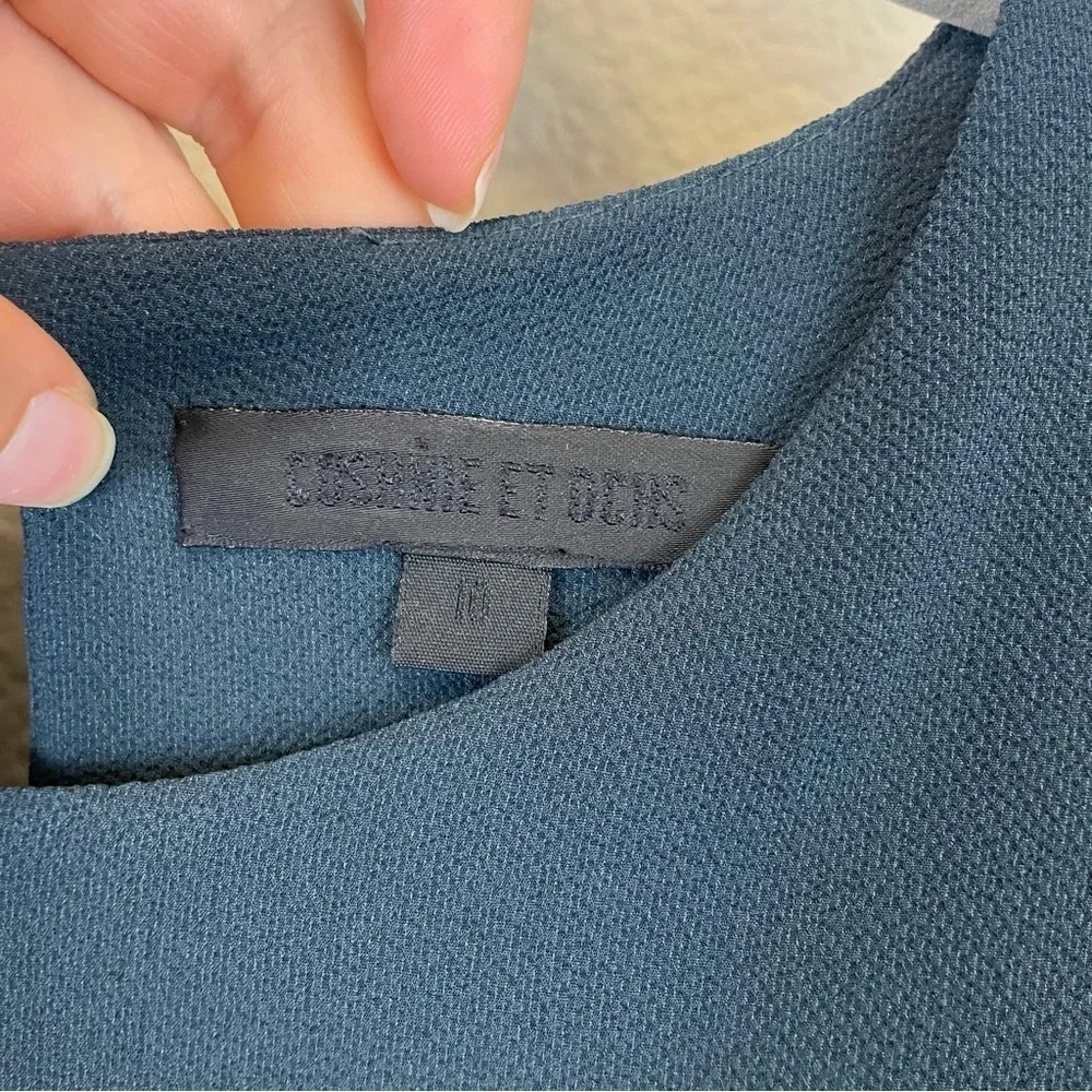 Cushnie et Ochs Dark Teal‎ Long Bell Sleeve Crew Neck Crepe Top Size 10